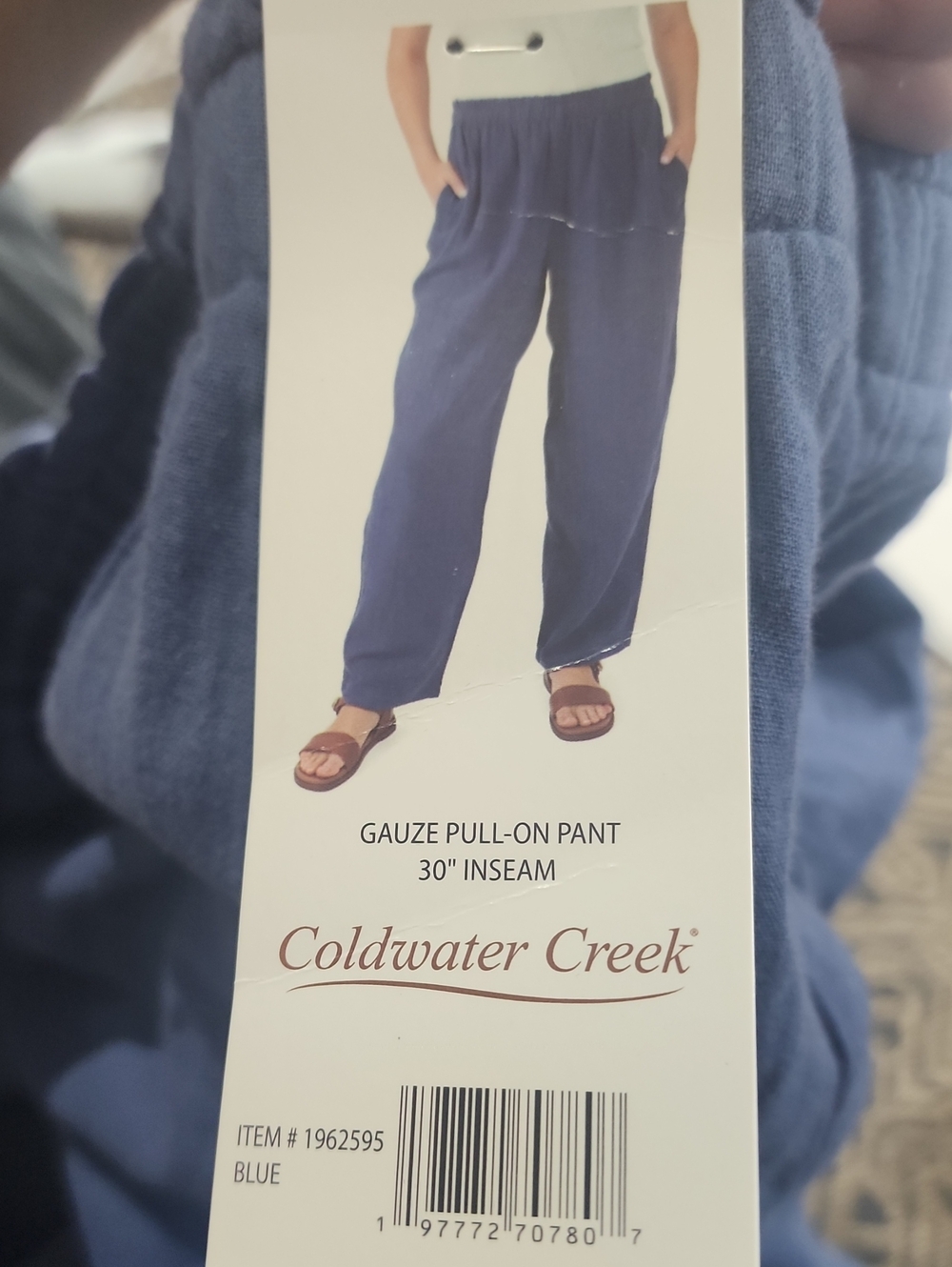 Coldwater Creek Gauze Pull On Pant Blue 30" Inseam New With Pockets - Picture 8 of 9